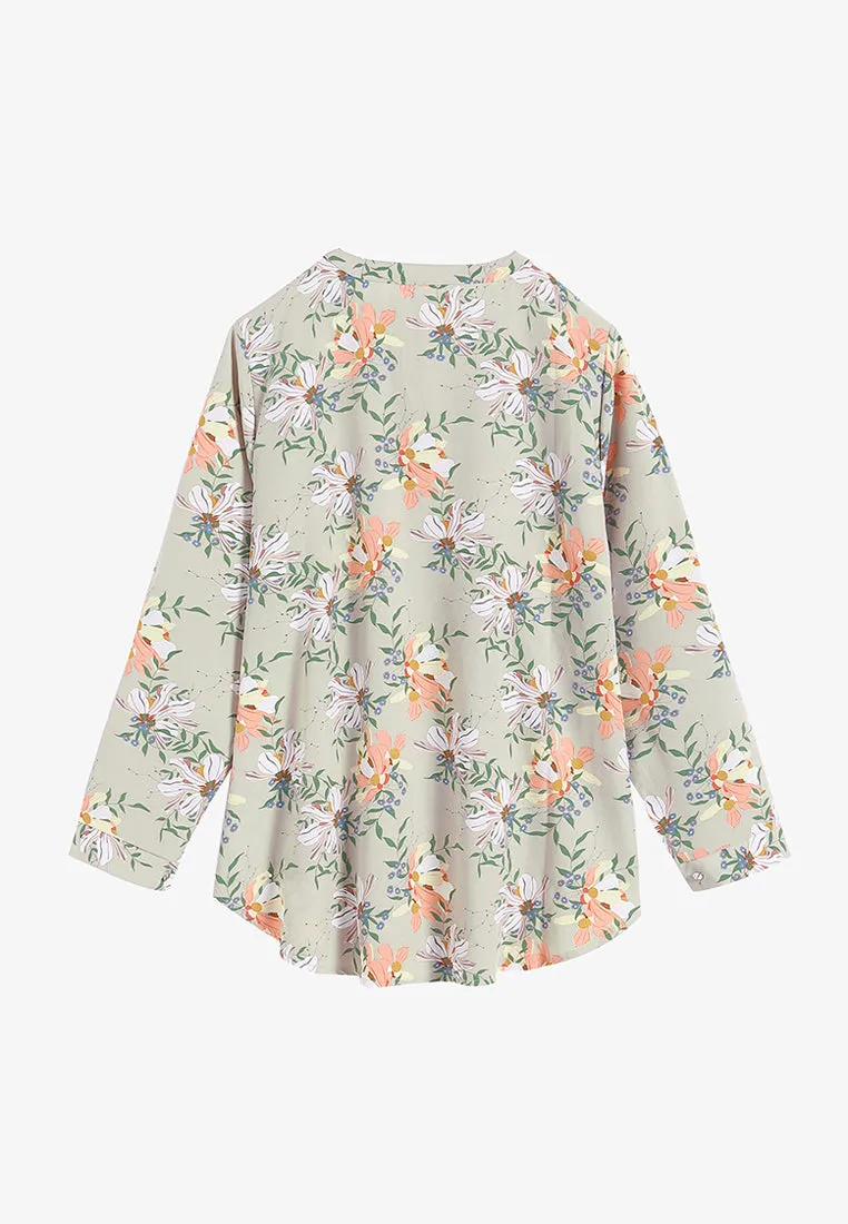 Fedella Faux Buttons Prints Blouse - Smoke Green