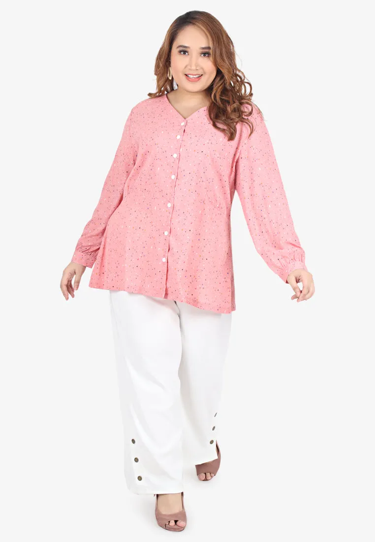 Galaxie Outerspace Prints V-neck Button Blouse - Milky Way Pink