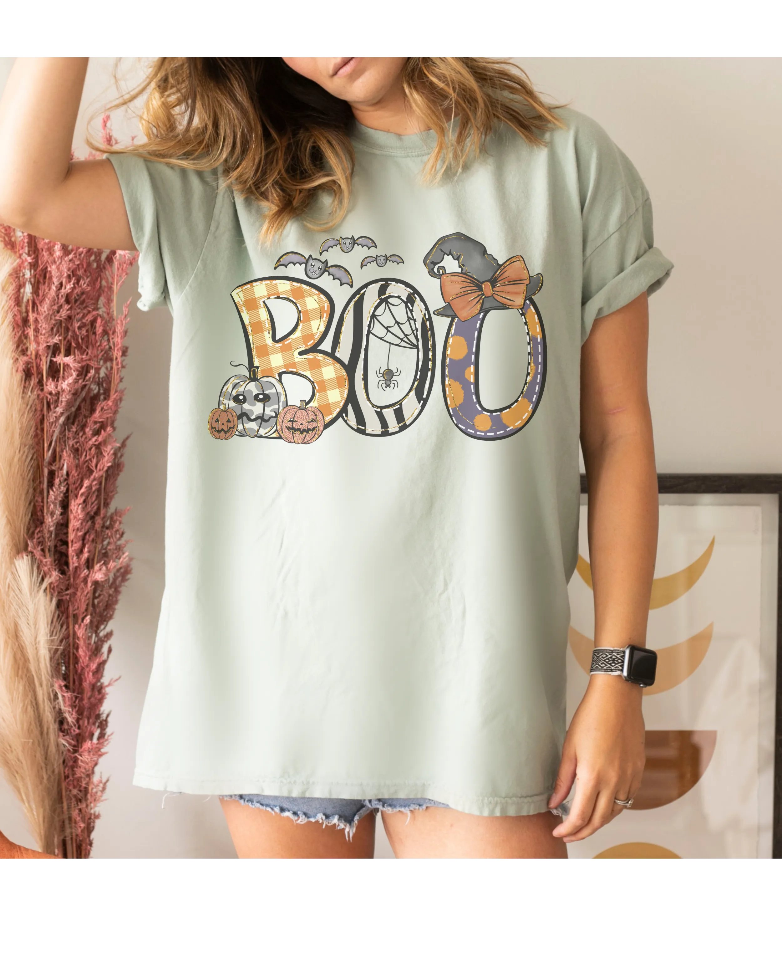 Halloween Boo Comfort Colors® T-Shirt, Women's Cute Halloween Letters Women's T-Shirt