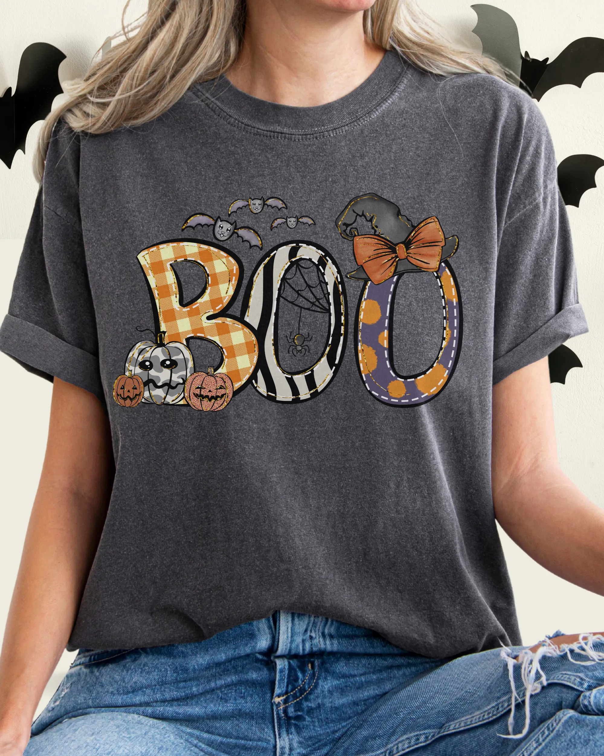 Halloween Boo Comfort Colors® T-Shirt, Women's Cute Halloween Letters Women's T-Shirt