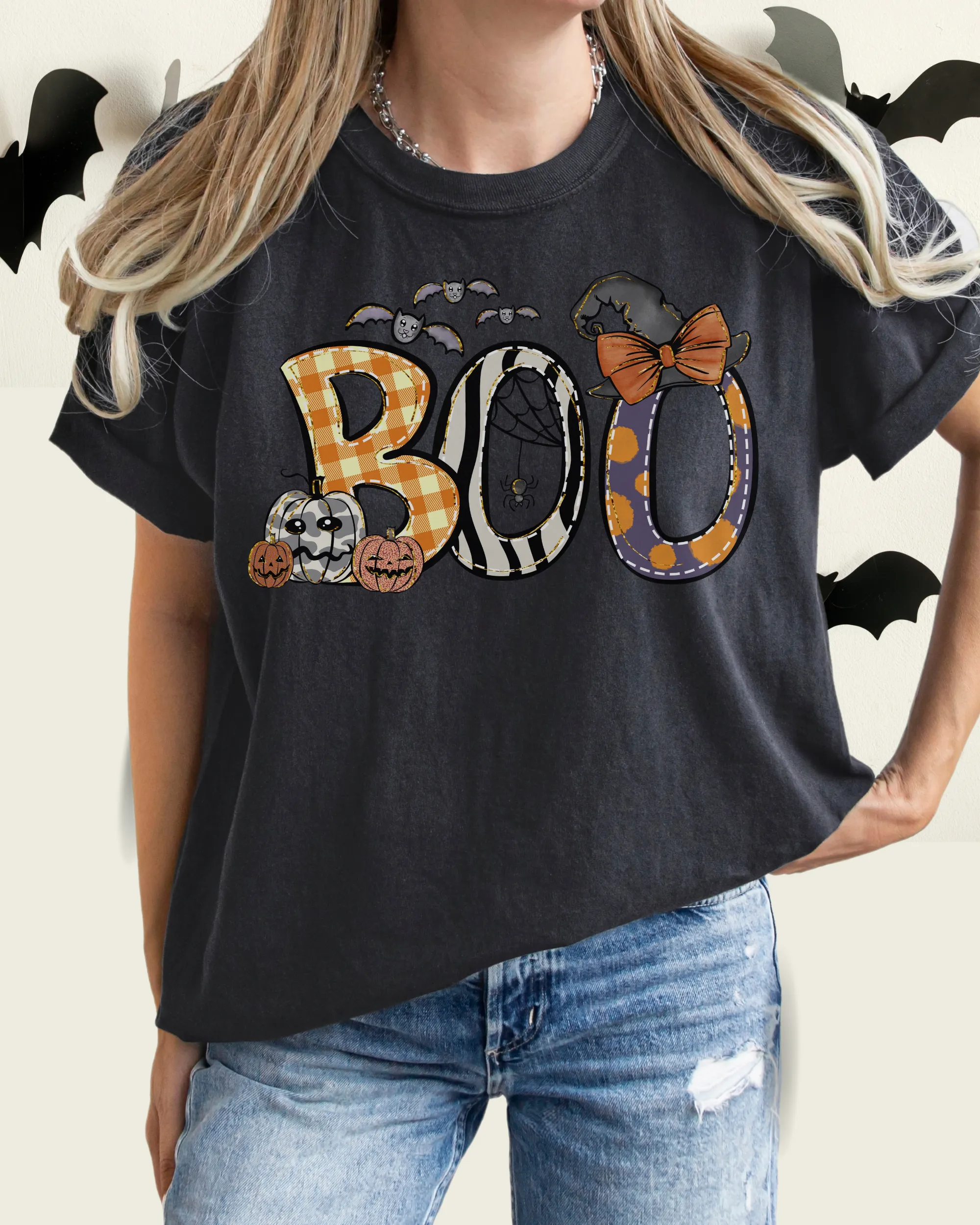 Halloween Boo Comfort Colors® T-Shirt, Women's Cute Halloween Letters Women's T-Shirt