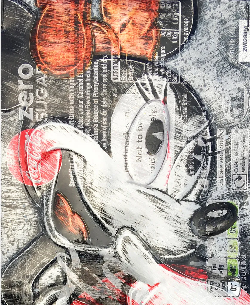 Hand Signed PRINT - BASHFUL MINI MOUSE on COKE ZERO can