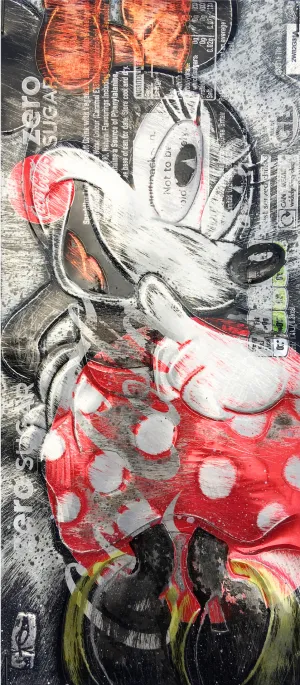 Hand Signed PRINT - BASHFUL MINI MOUSE on COKE ZERO can