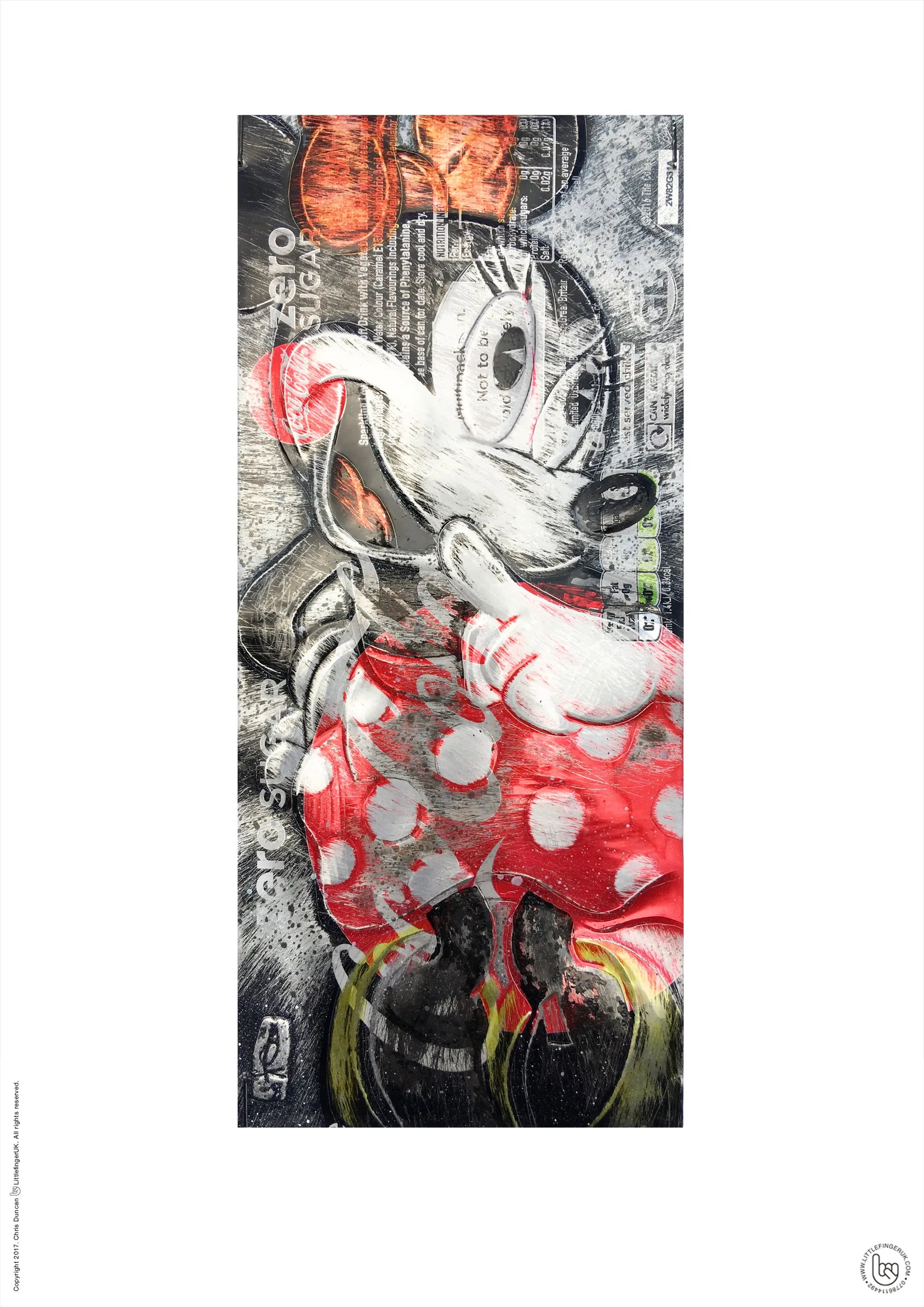 Hand Signed PRINT - BASHFUL MINI MOUSE on COKE ZERO can