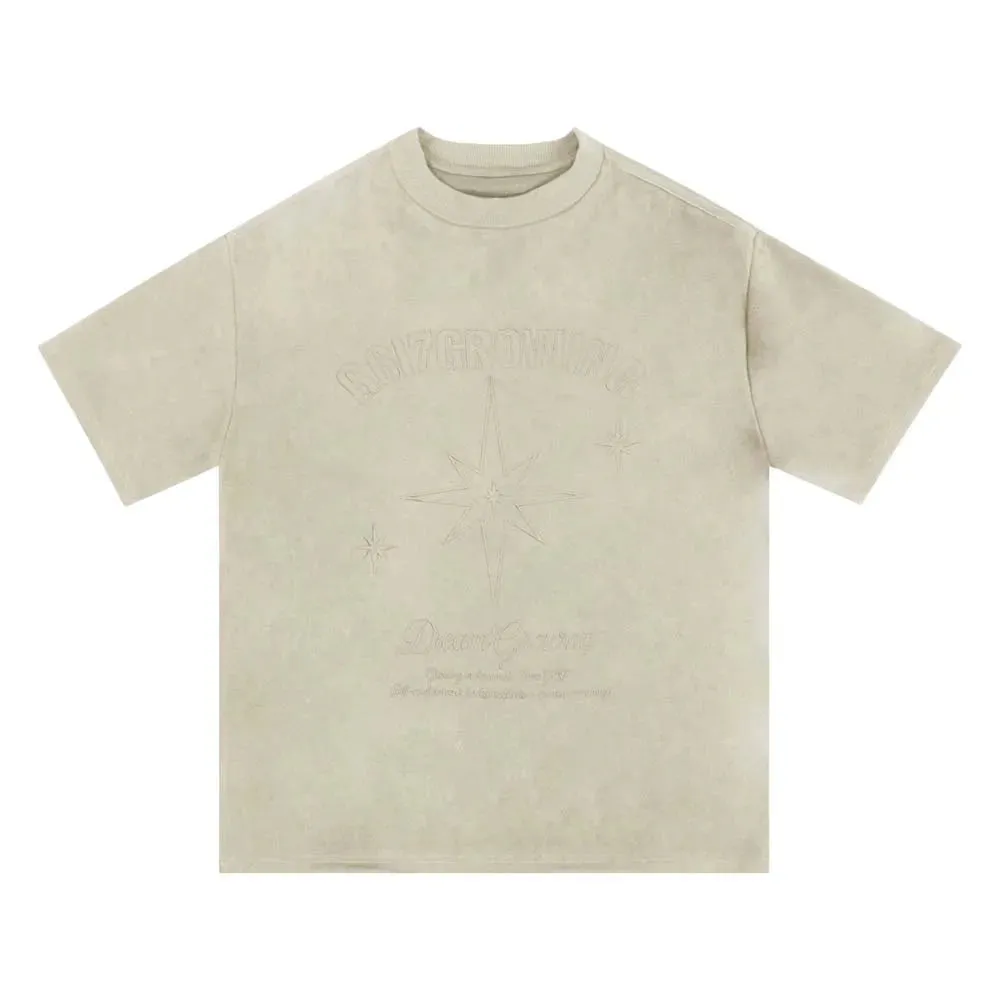 Heavyweight Suede Embroidered Short-sleeved T-shirt - Casual Y2K Streetwear