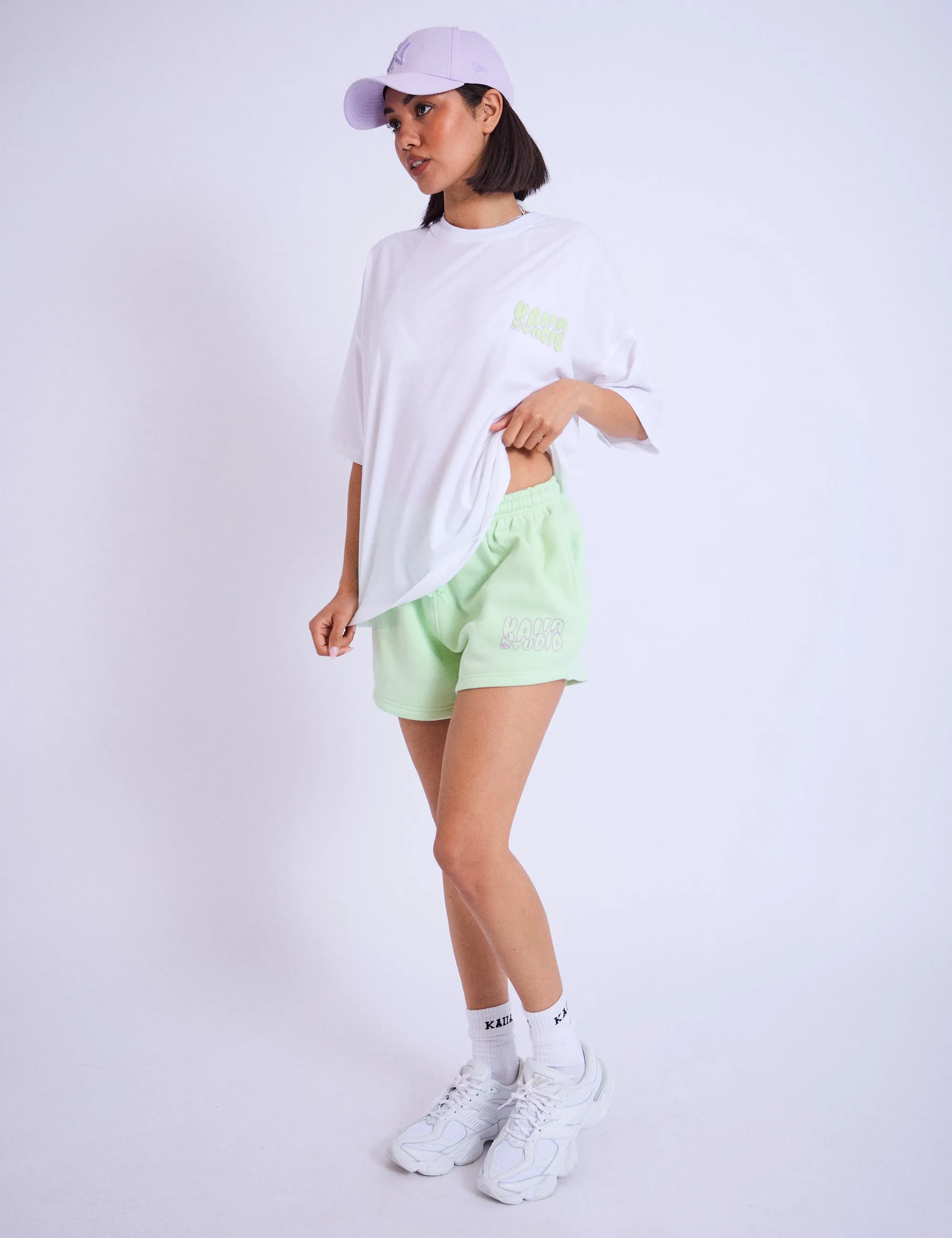 Kaiia Studio Bubble Logo Oversized T-shirt White & Lime