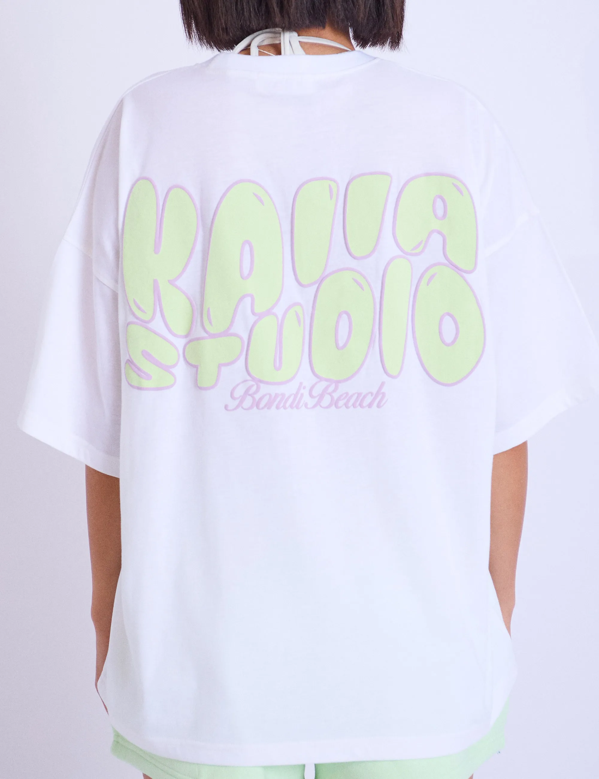 Kaiia Studio Bubble Logo Oversized T-shirt White & Lime