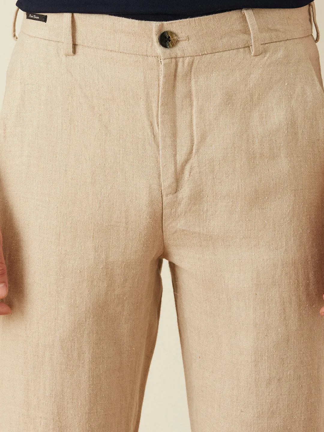 Khaki Plain Linen Trousers