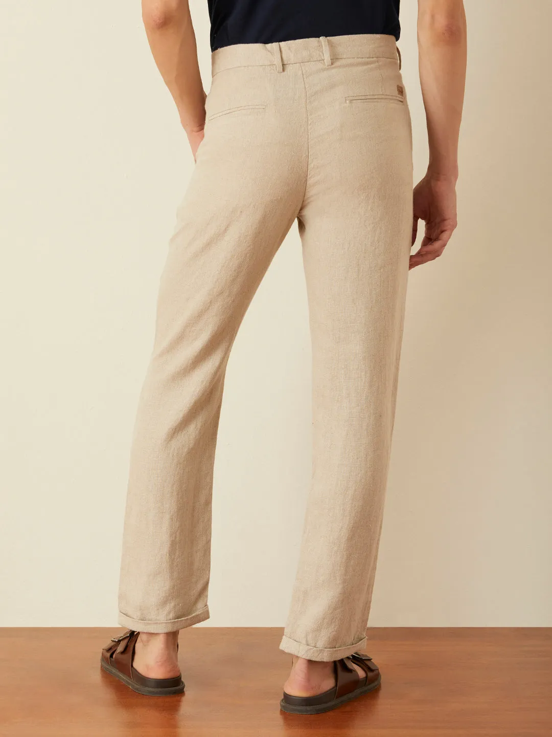 Khaki Plain Linen Trousers