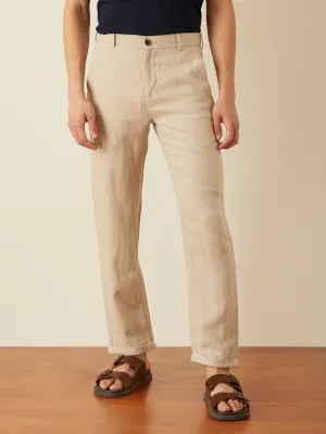 Khaki Plain Linen Trousers