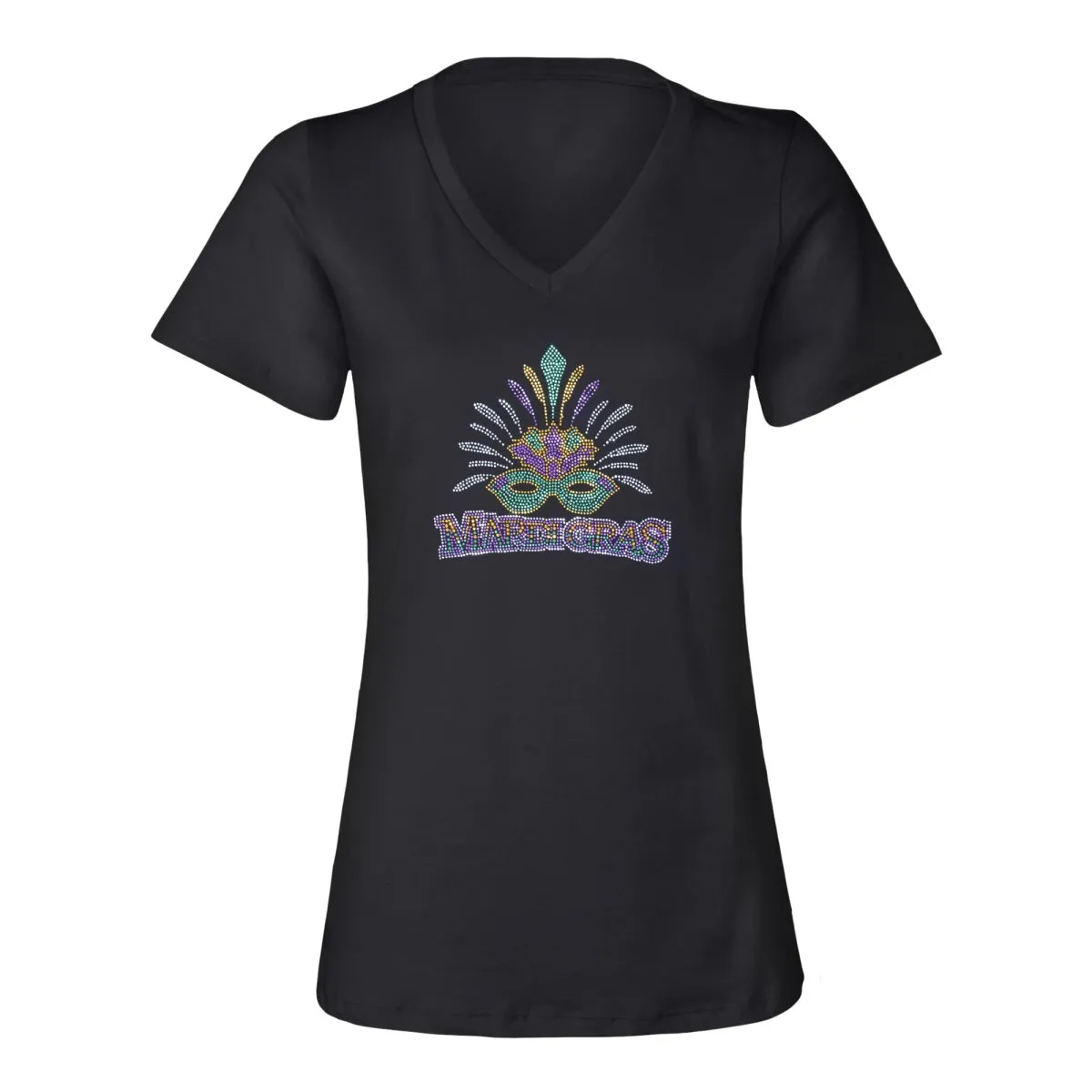 Ladies Mardi Gras V-Neck Rhinestone