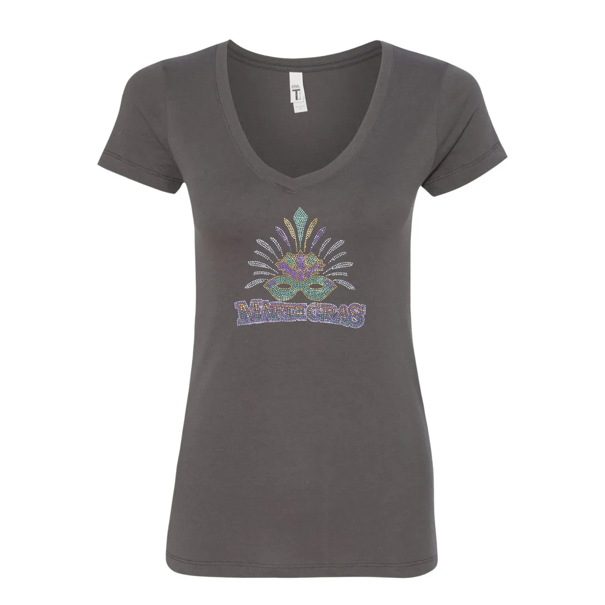 Ladies Mardi Gras V-Neck Rhinestone