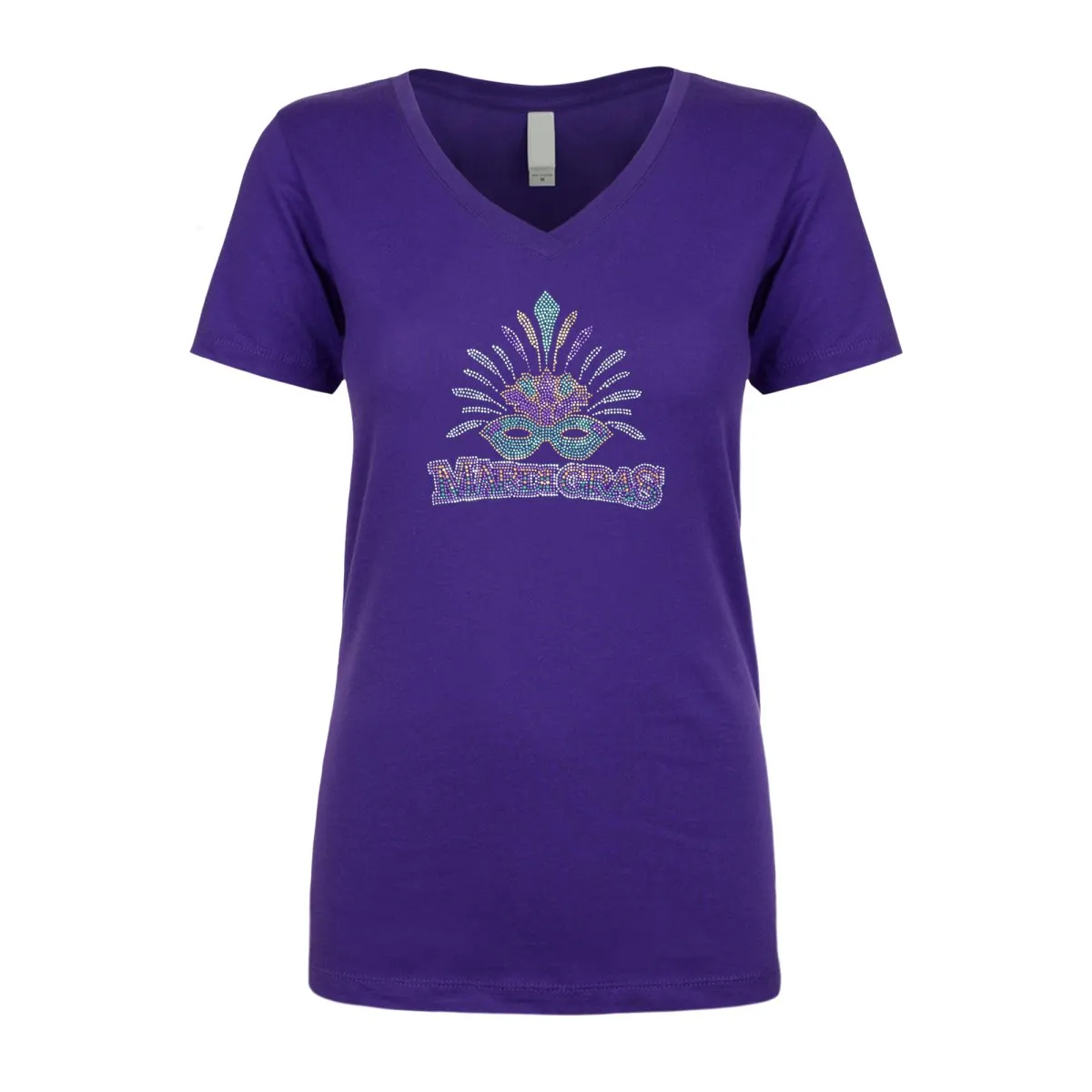 Ladies Mardi Gras V-Neck Rhinestone