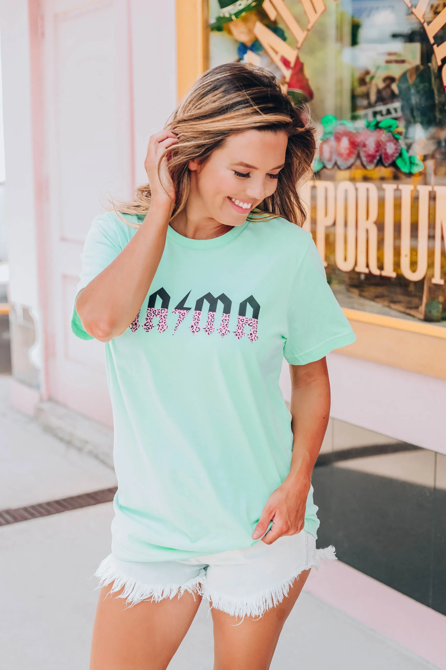 Mama Leopard Graphic Tee - Mint