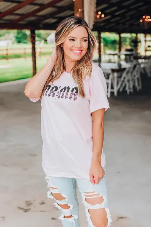 Mama Leopard Graphic Tee - Pink