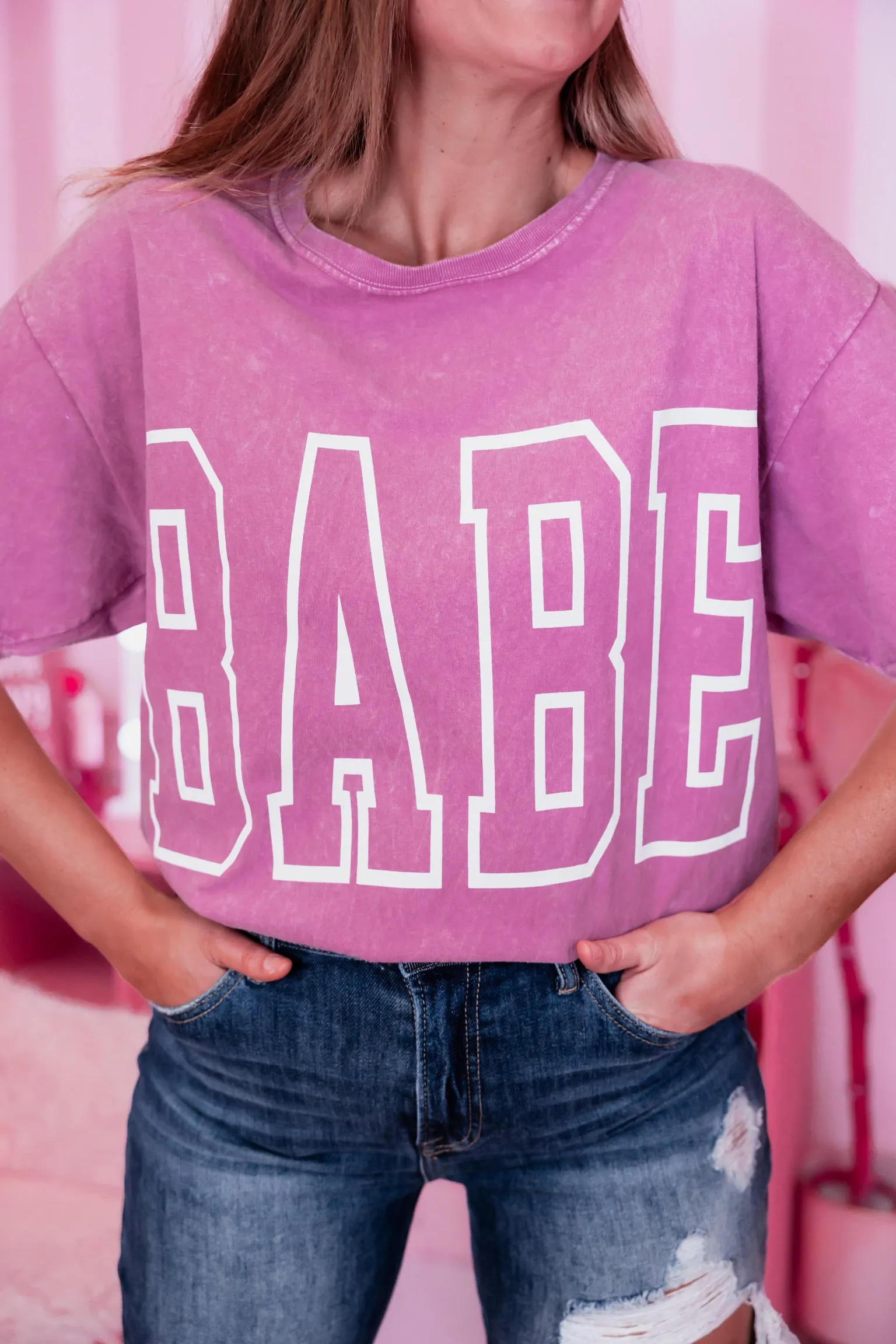 Mineral Washed "Babe" Graphic Tee - Grape