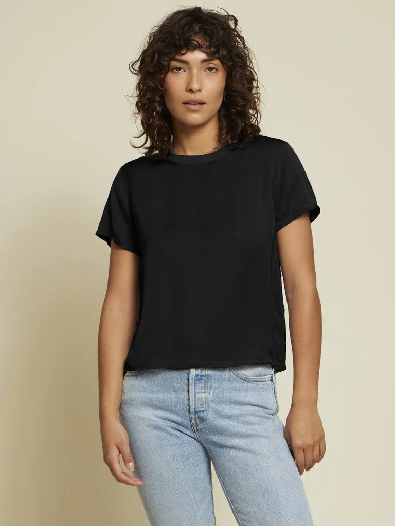 Nation LTD - Marie Sateen Boxy Crop Top in Black