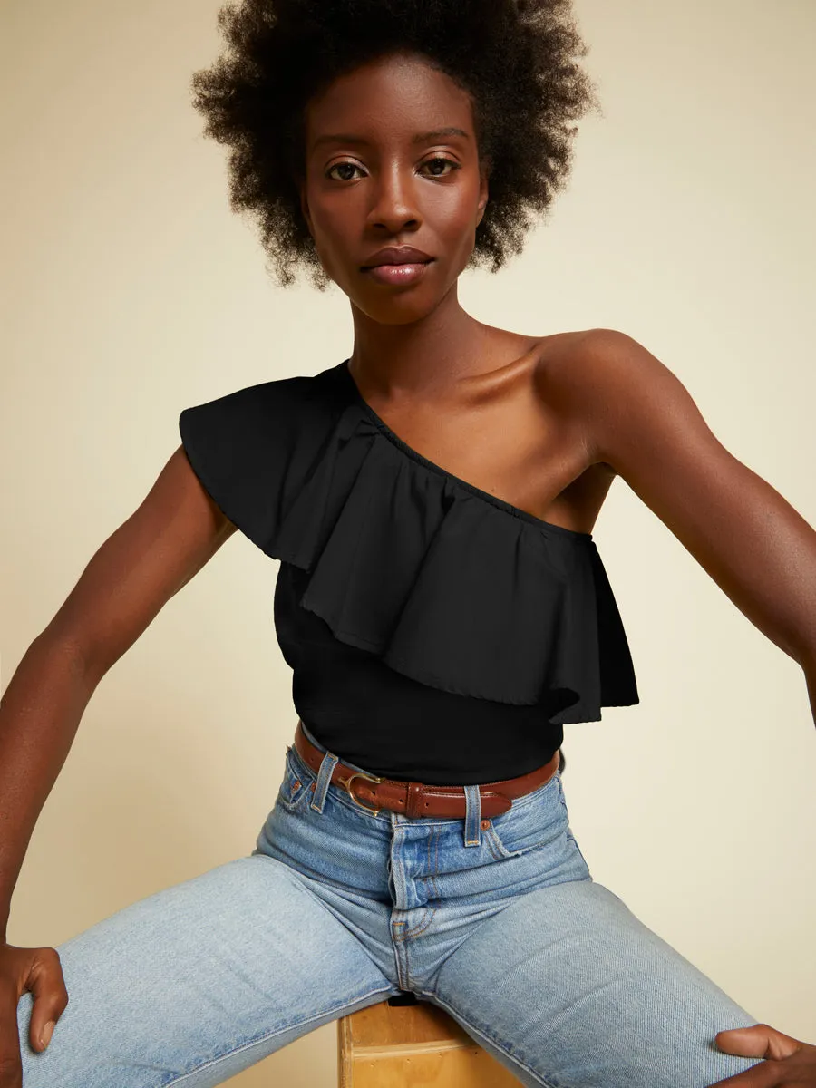 Nation LTD - Noella Ruffle One Shoulder in Jet Black