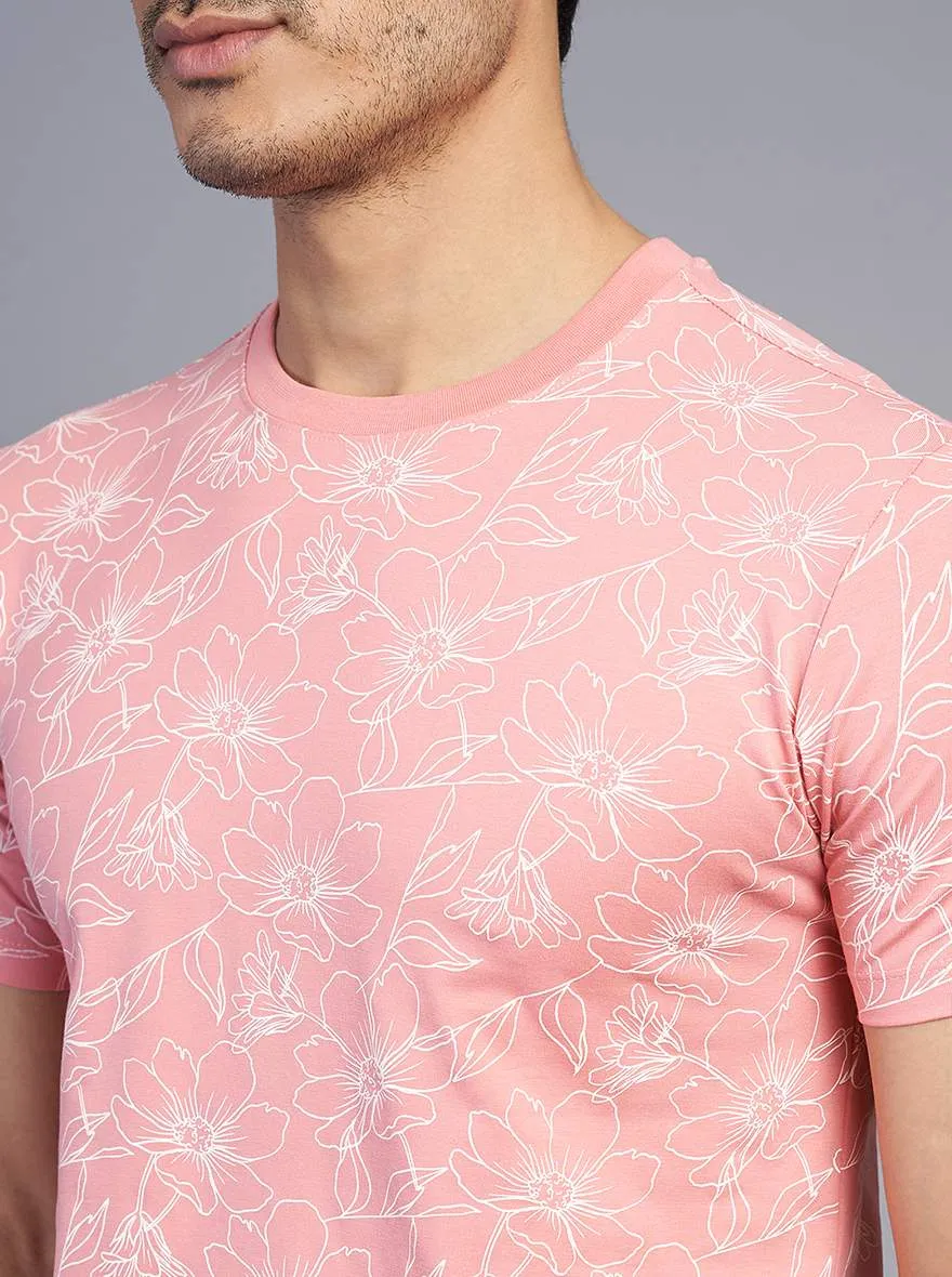 Onion Pink Printed Slim Fit T-Shirt | JadeBlue