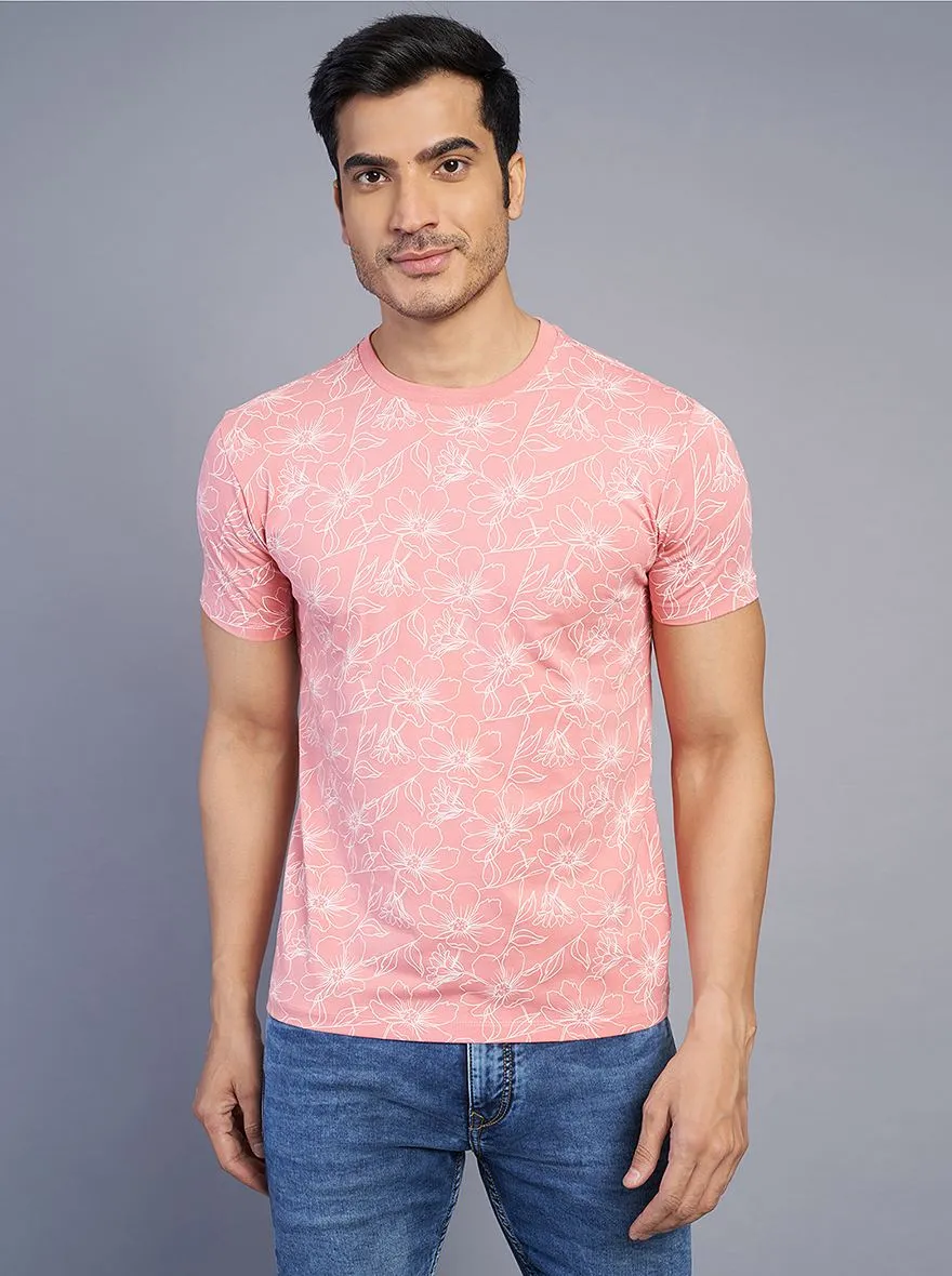 Onion Pink Printed Slim Fit T-Shirt | JadeBlue