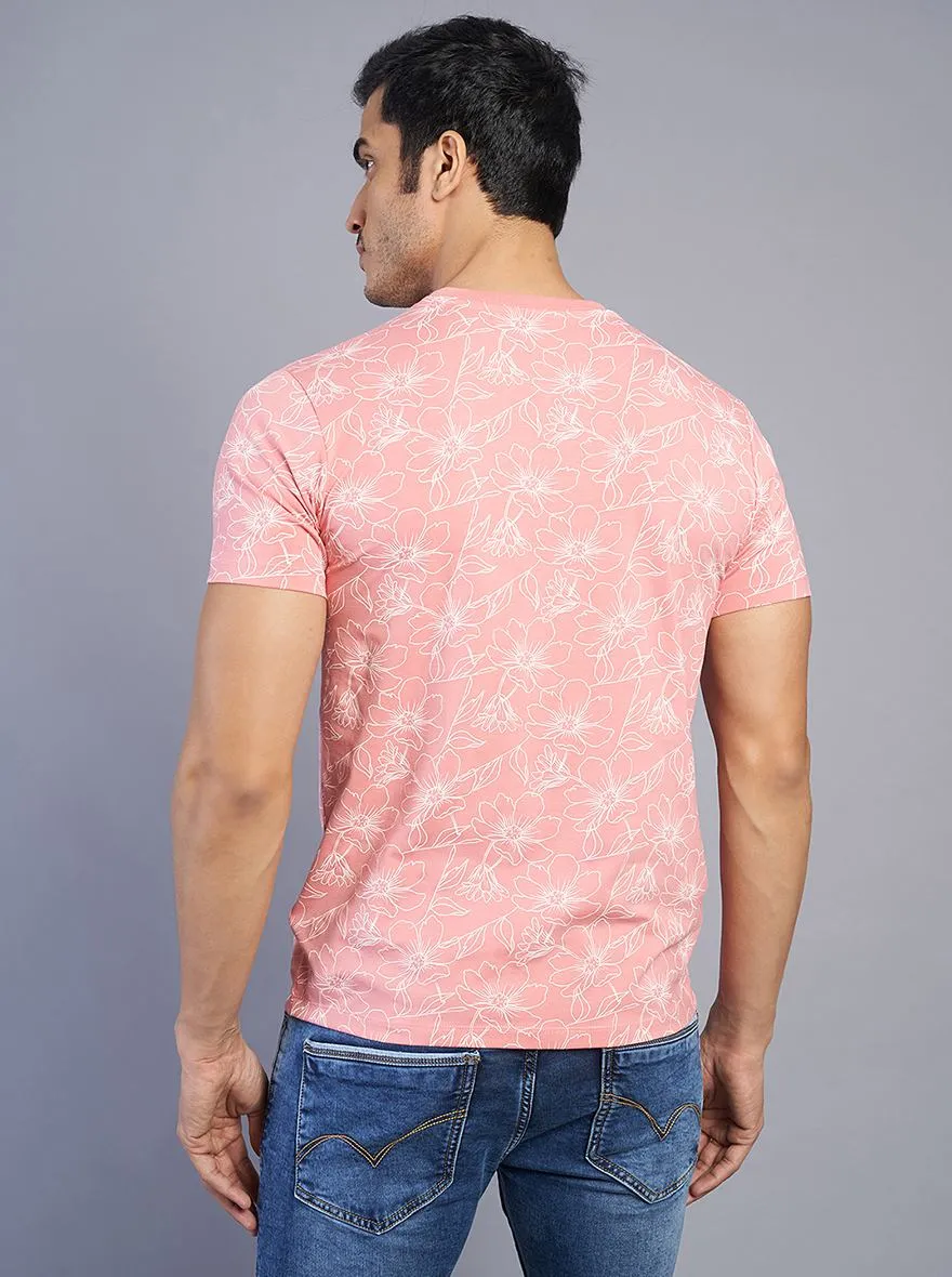 Onion Pink Printed Slim Fit T-Shirt | JadeBlue