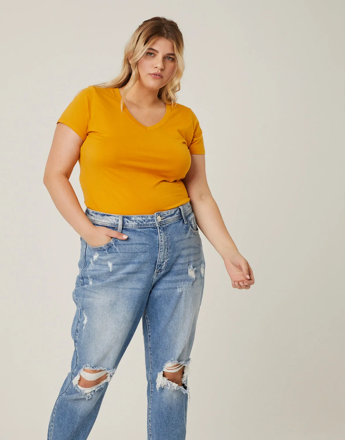 Plus Size Simple V-Neck Tee