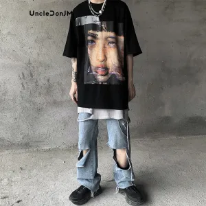 Portrait Graphic T Shirts Streetwear Oversized T Shirt with O-Neck