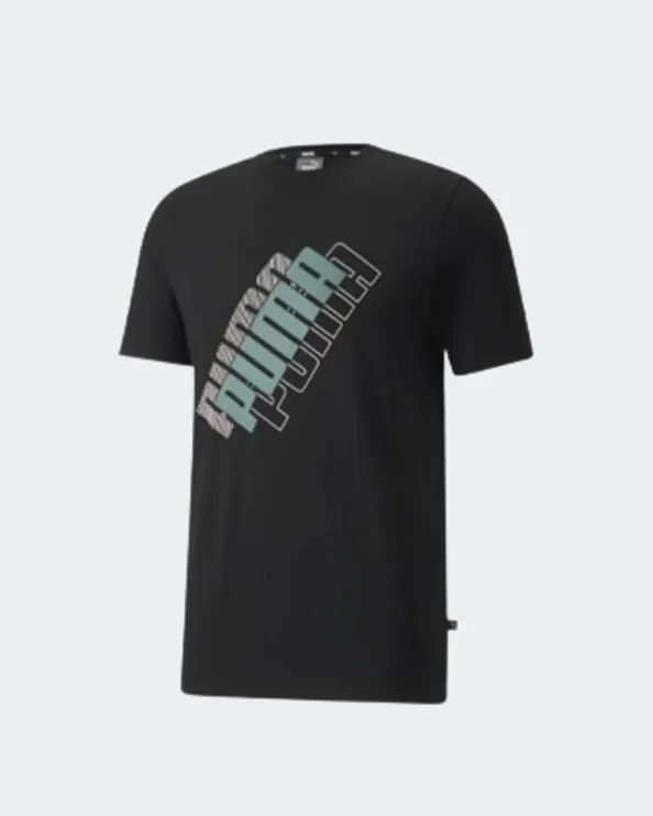 Puma Power Logo Men Lifestyle T-Shirt Black/Mineral Blue