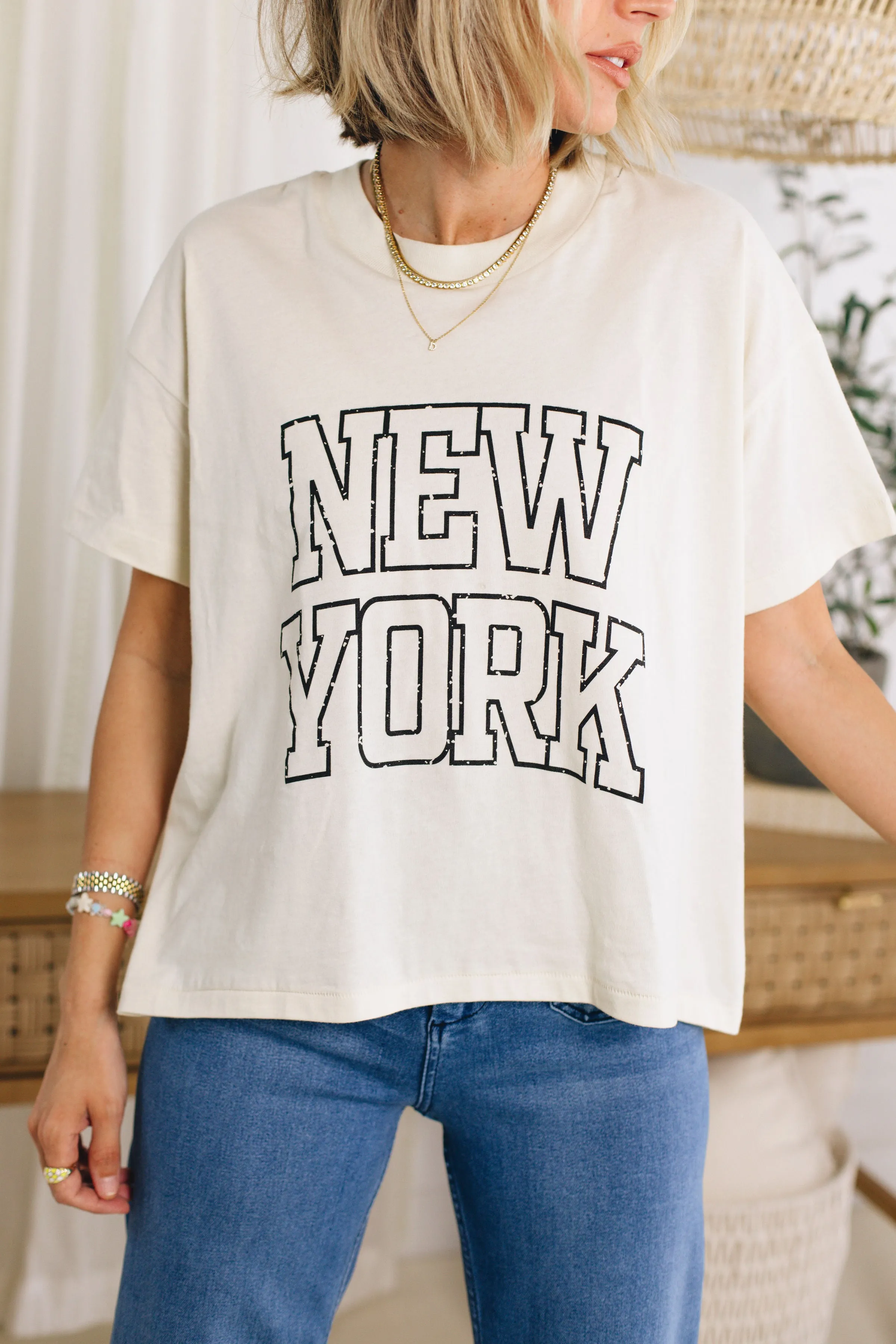 RESTOCKED - New York Distressed Block Hi-Lo Graphic Tee (S-3XL)