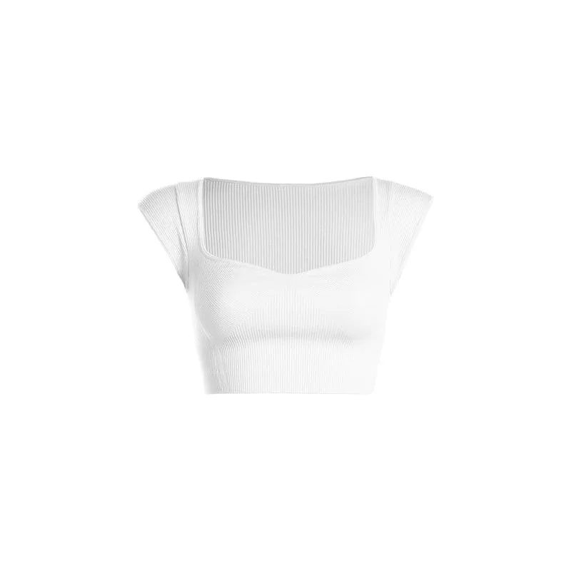 Ribbed Curved V-Neck Cap sleeve Top