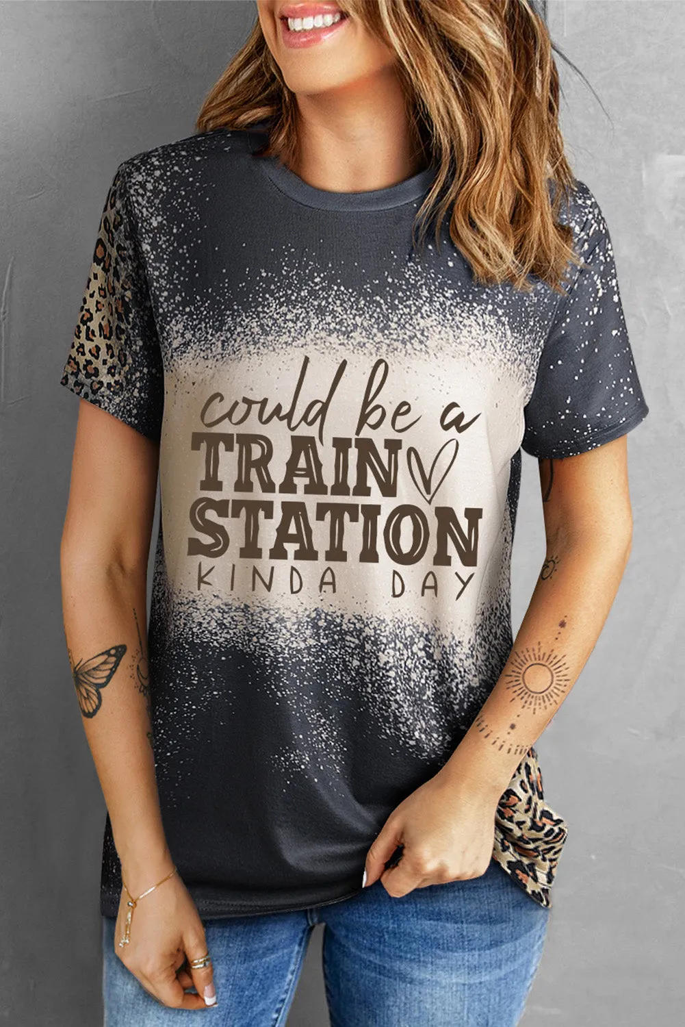 Slogan Graphic Leopard Tee Shirt