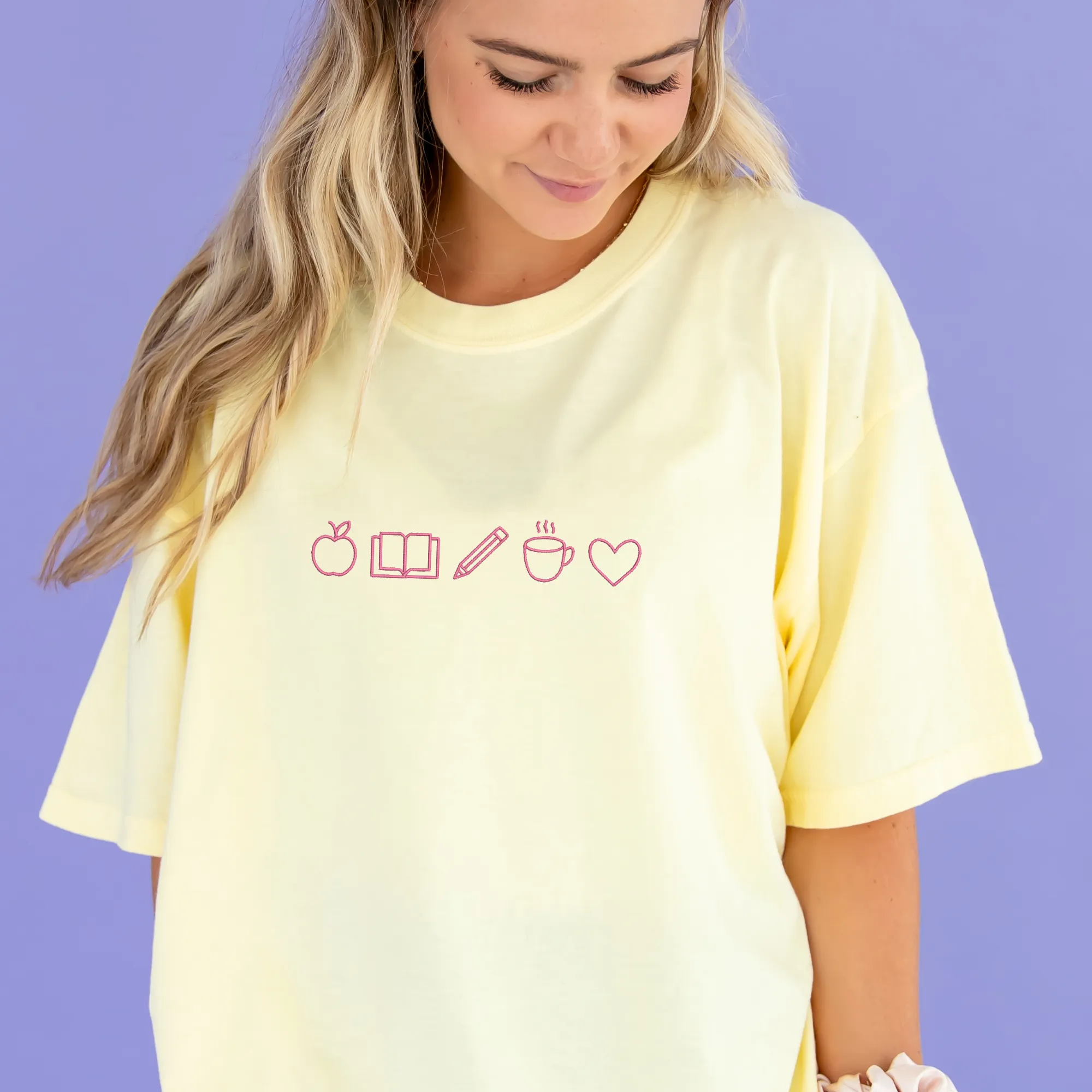 Teacher Icons Embroidered Comfort Colors Tee