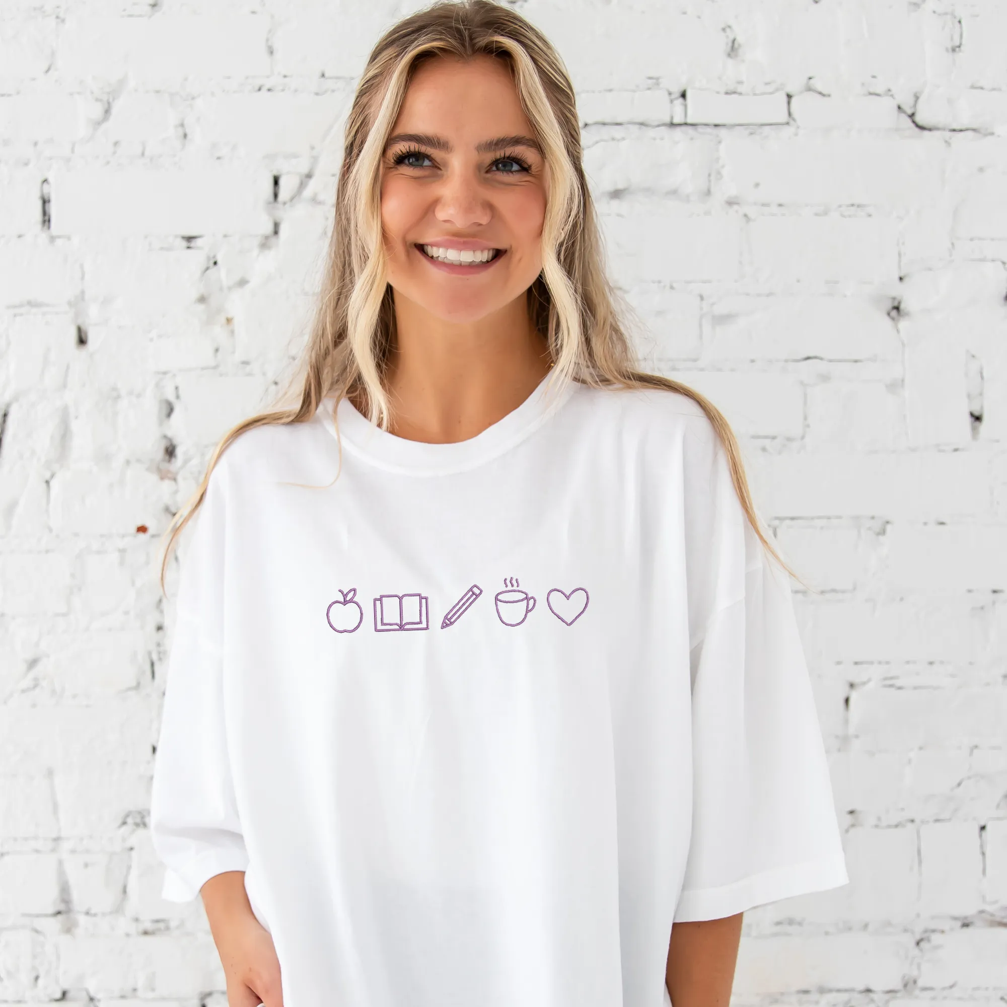 Teacher Icons Embroidered Comfort Colors Tee