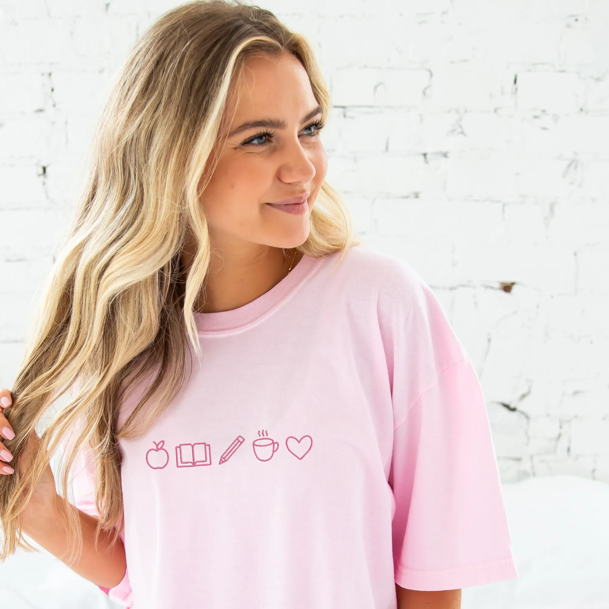 Teacher Icons Embroidered Comfort Colors Tee