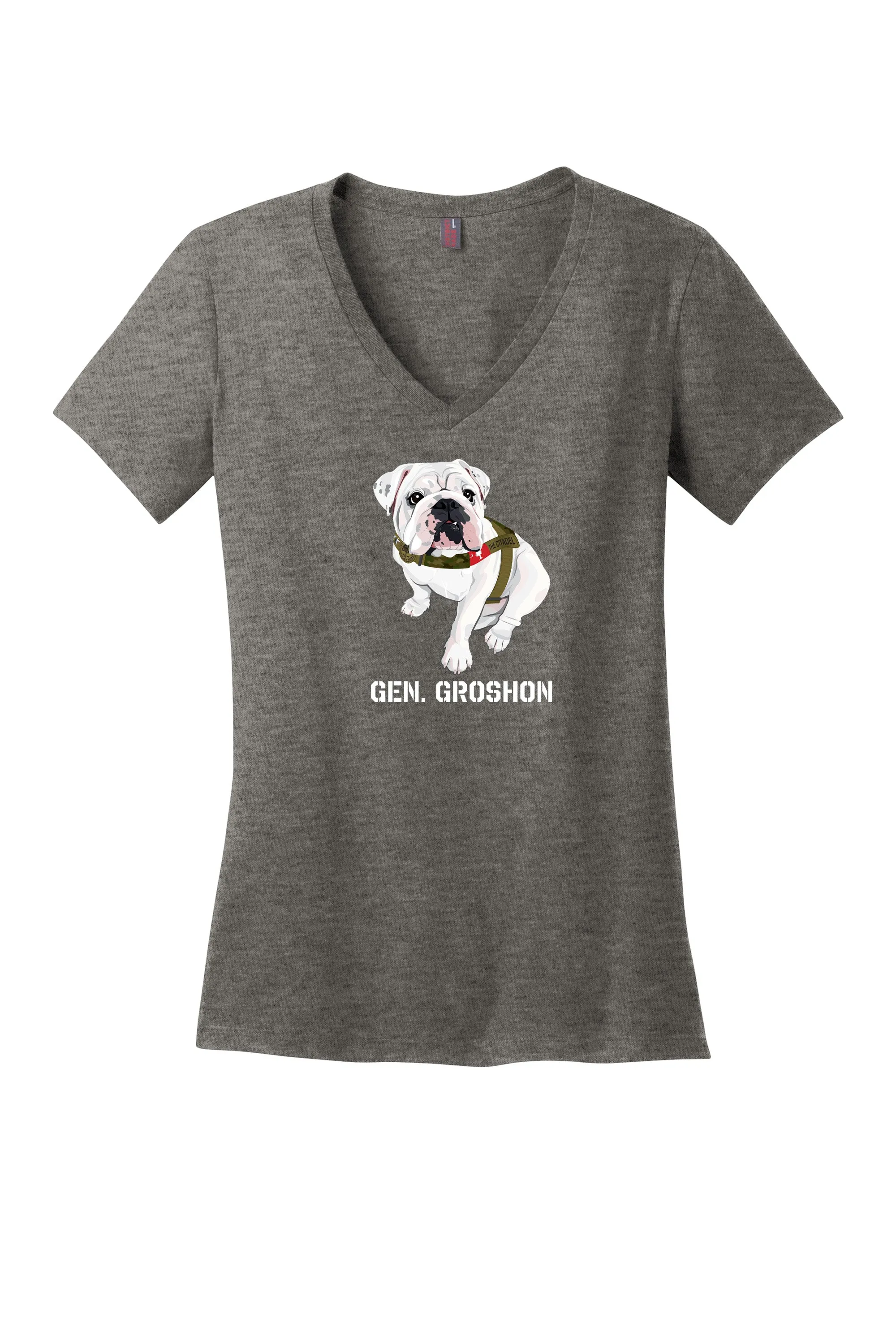 The Citadel Mascot Bulldog, Gen. Groshon AKA G3 Women’s V-Neck Tee Shirt