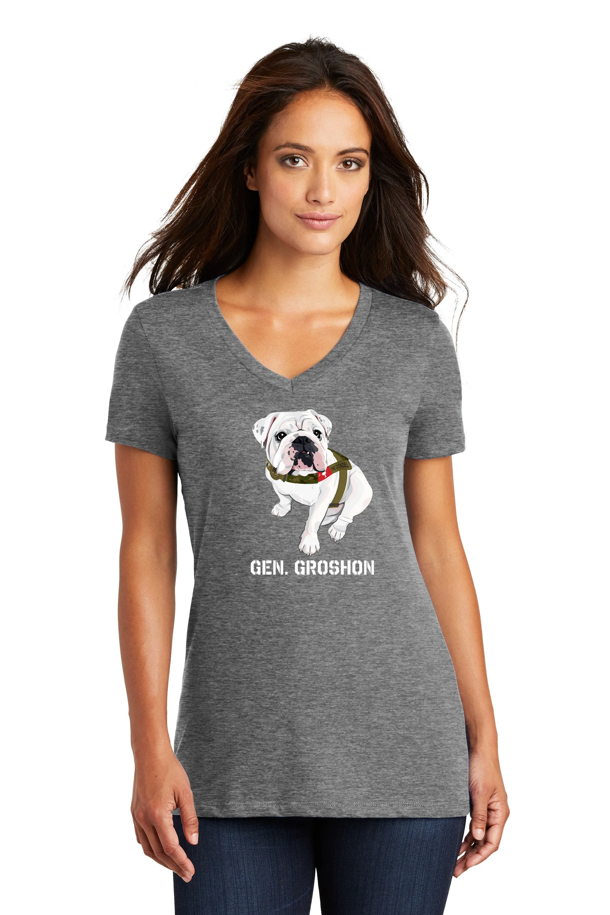 The Citadel Mascot Bulldog, Gen. Groshon AKA G3 Women’s V-Neck Tee Shirt