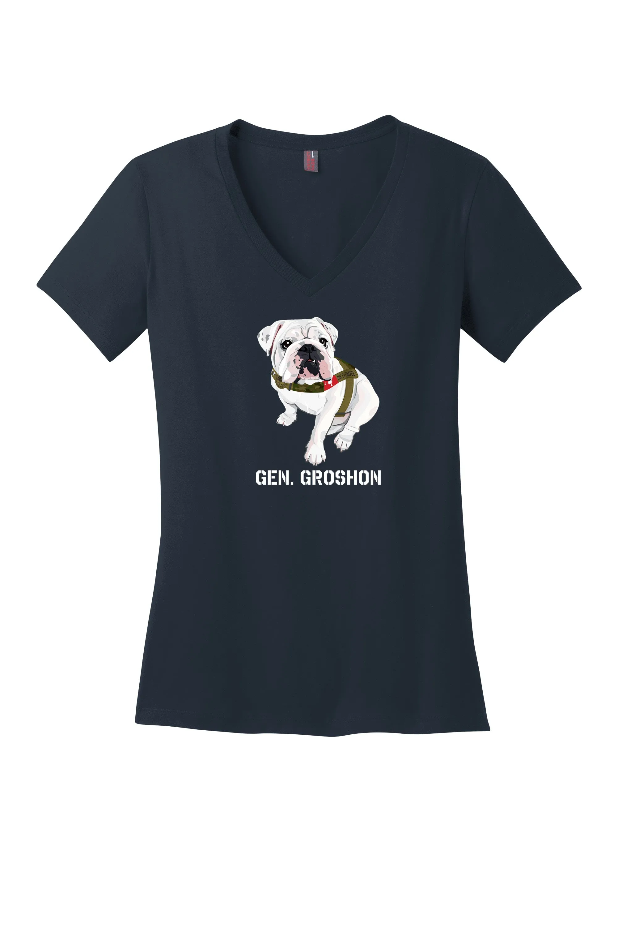 The Citadel Mascot Bulldog, Gen. Groshon AKA G3 Women’s V-Neck Tee Shirt