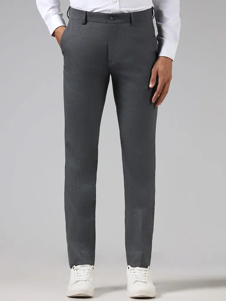 WES Formals Grey Striped Slim Fit Trousers