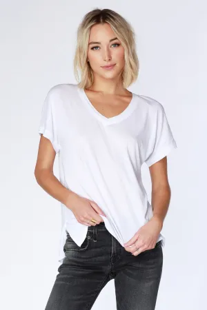 White Short Sleeve Dolman Sleeve V-Neck Tee