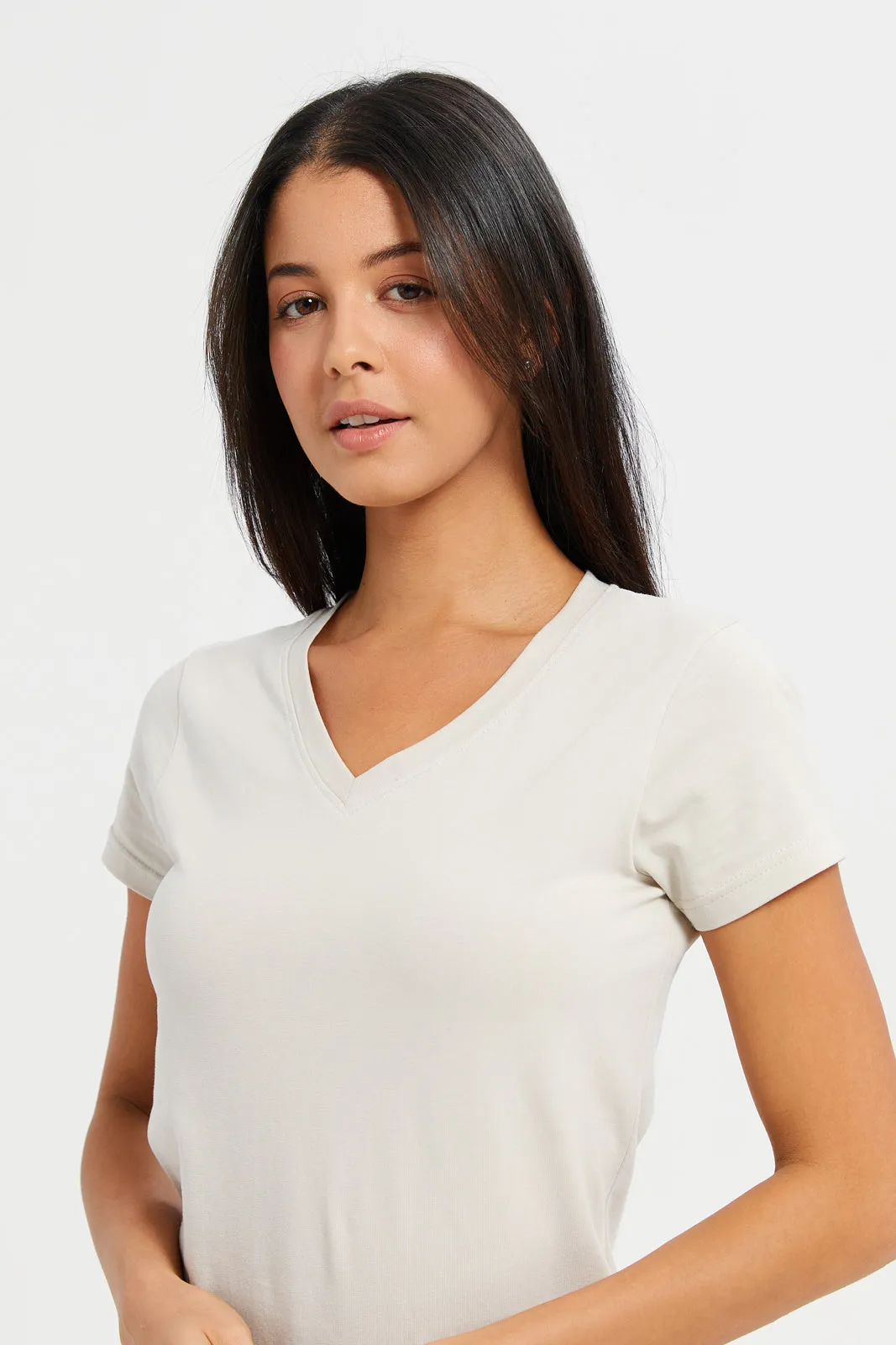 Women Ecru Basic T-Shirt