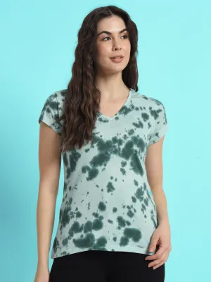 Women Green Tie and Dyed V-Neck T-shirt