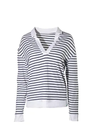 Women's Fountainbleau Polo  |  White/Navy Stripe