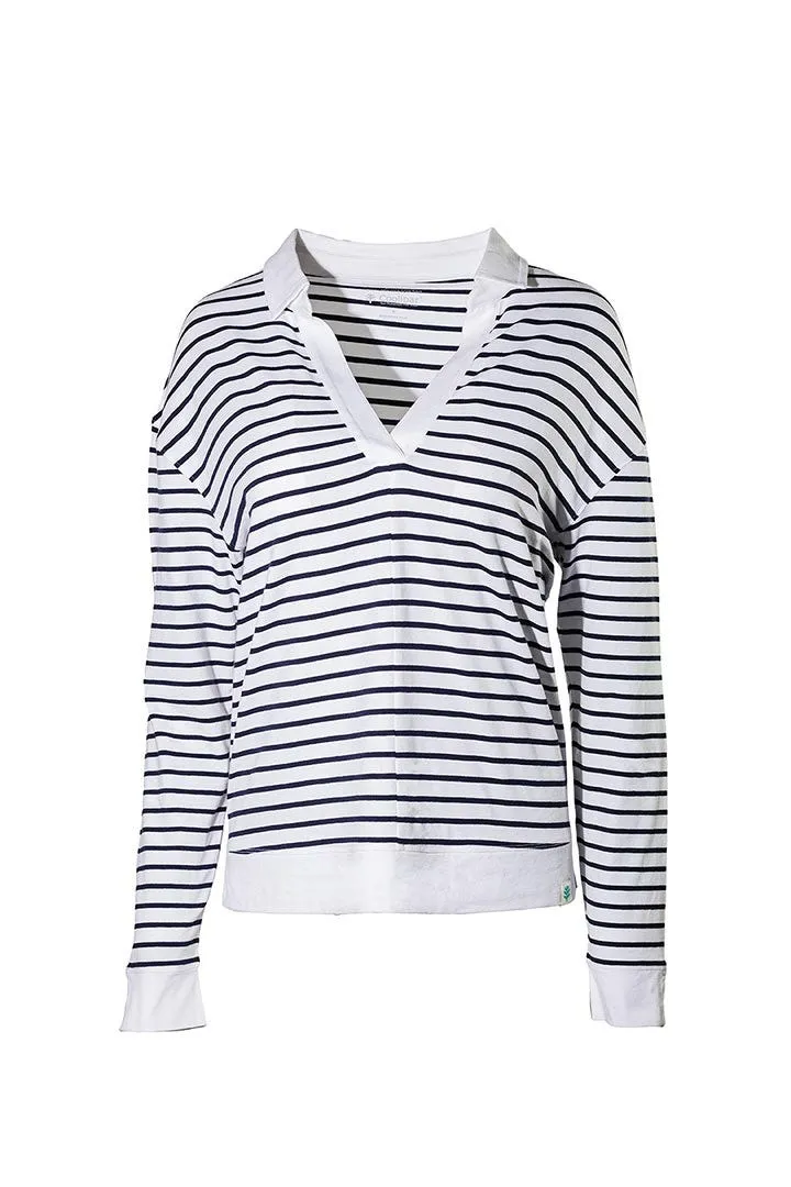 Women's Fountainbleau Polo  |  White/Navy Stripe