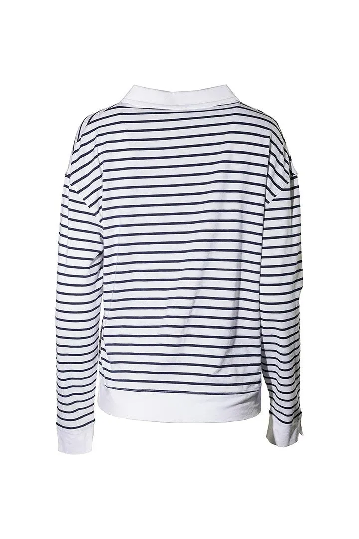 Women's Fountainbleau Polo  |  White/Navy Stripe