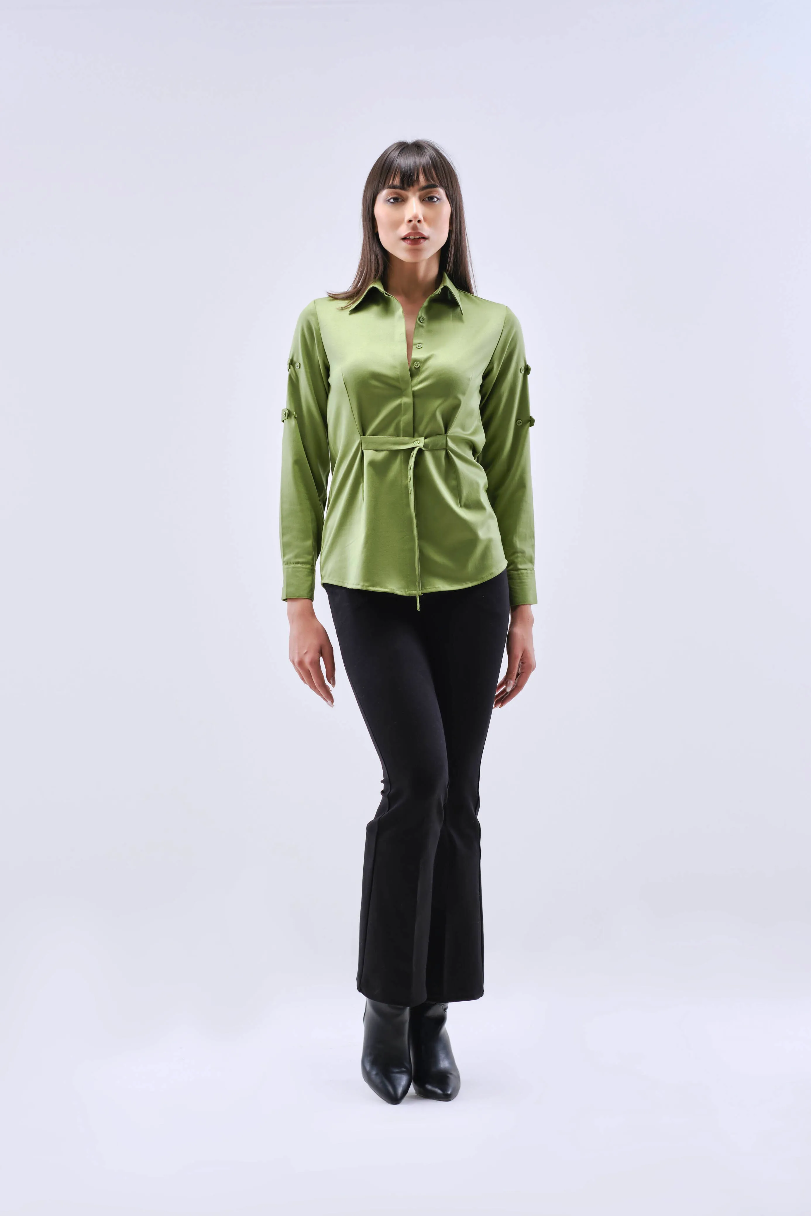 Workwear Collared Neck Belted Shirt