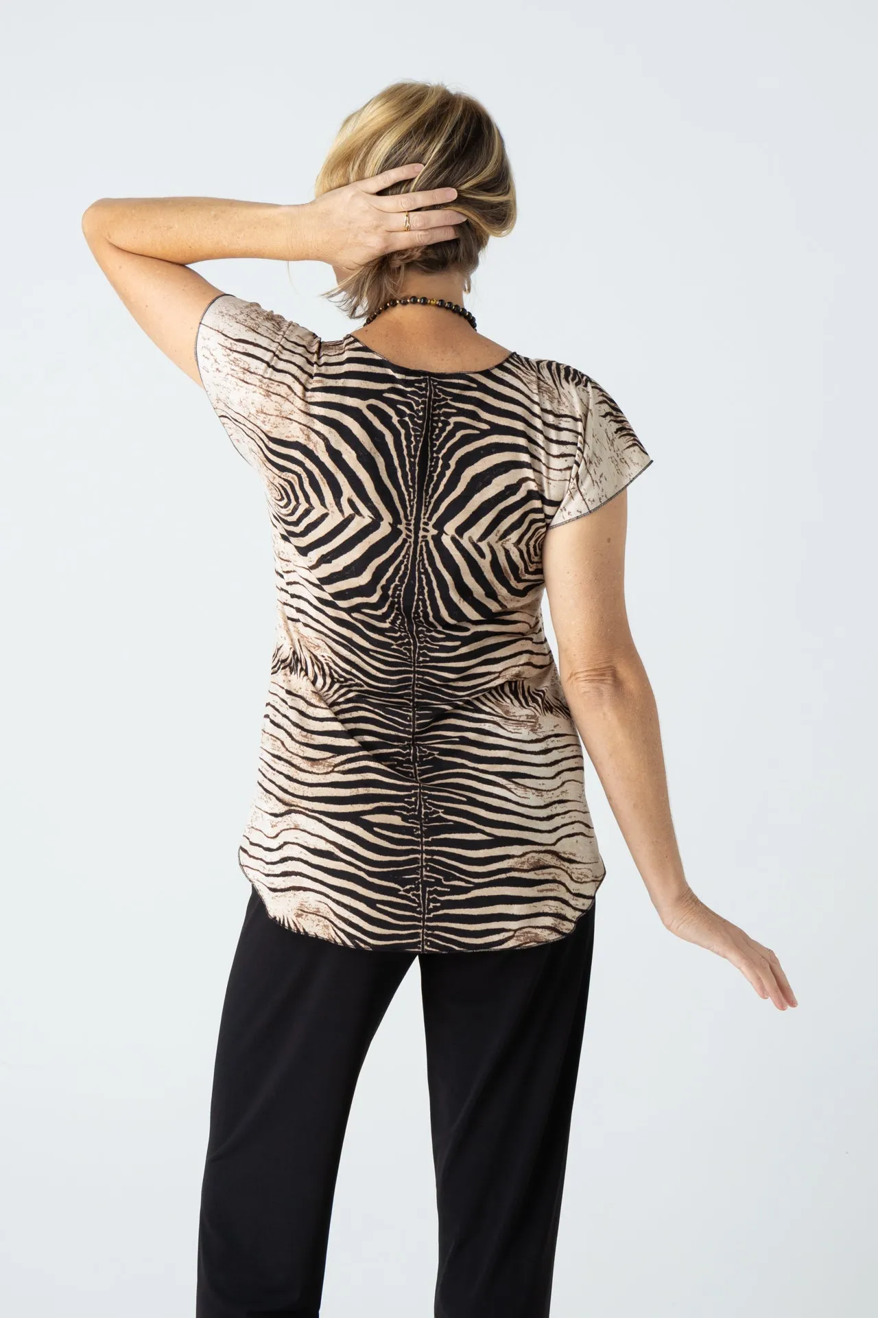 Zebra Print Short Sleeve Jersey Top